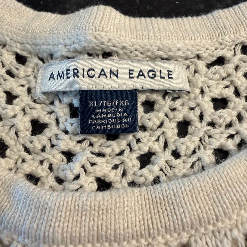 American Eagle Crochet Tank XL Cream Boho Scallop Hem Sweater Vest - Picture 4 of 10